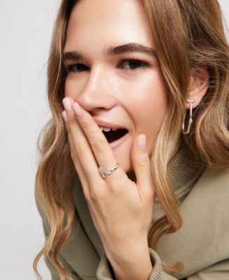 Metal Alloy Ring Plated in Sterling Silver with White Topaz