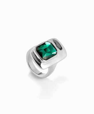 Sterling Silver-Plated Metal Alloy Ring with Green Faceted Crystal