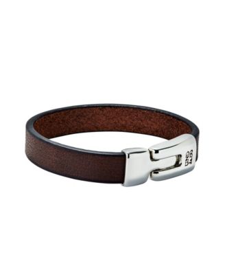 Smooth Brown Leather Bracelet with Sterling Silver-Plated Metal Alloy Clasp
