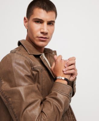 Black Braided Leather Bracelet with Sterling Silver Plated Metal Alloy Clasp