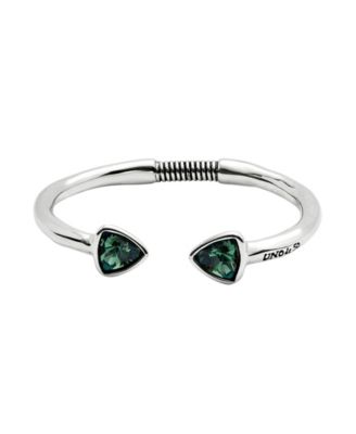 Silver-Plated Bangle Bracelet with Two Central Green Faceted Crystals
