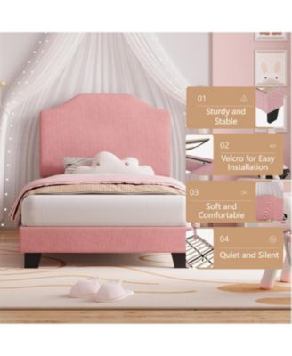 Twin Size Velvet Bed Frame, with Adjustable Headboard, Soft Corduroy Upholstered Twin Bed Frame Platform, Durable Wooden Slats and Noise Free