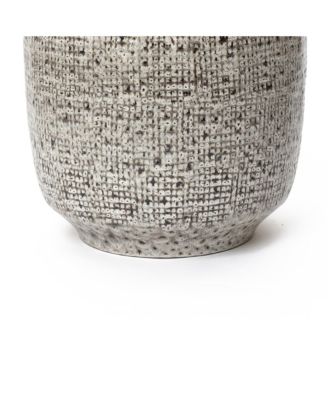 Stone Speckle Textured Ceramic Planter, 15.75" Gray Grid-Pattern Pot for Indoor/Outdoor Decor