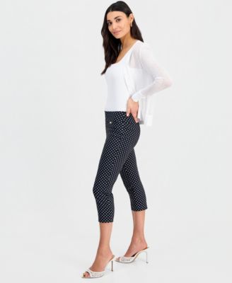 Petite Printed Mid-Rise Pull-On Bengaline Capri Pants