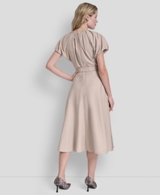 Women's V-Neck Belted Midi Dress