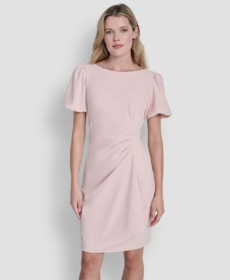 Women's Bubble Sleeve Scuba Crepe Ruched Sheath Dress