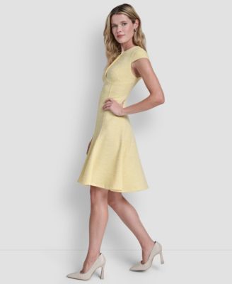 Women's Cap-Sleeve Crew Neck Fit and Flare Dress