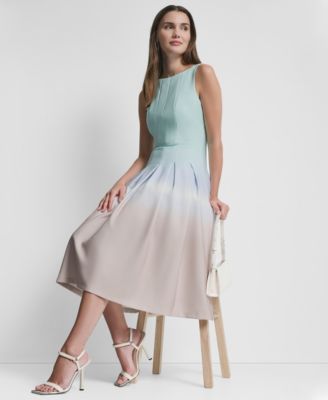 Women's Sleeveless Pleated Boat Neck Midi Dress