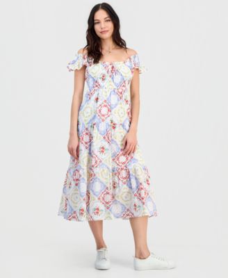 Juniors' Cotton Flutter-Sleeve Midi Dress