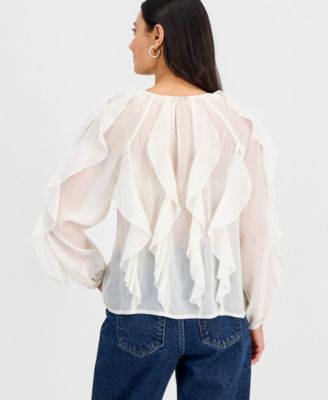Petite V-Neck Ruffled Blouse