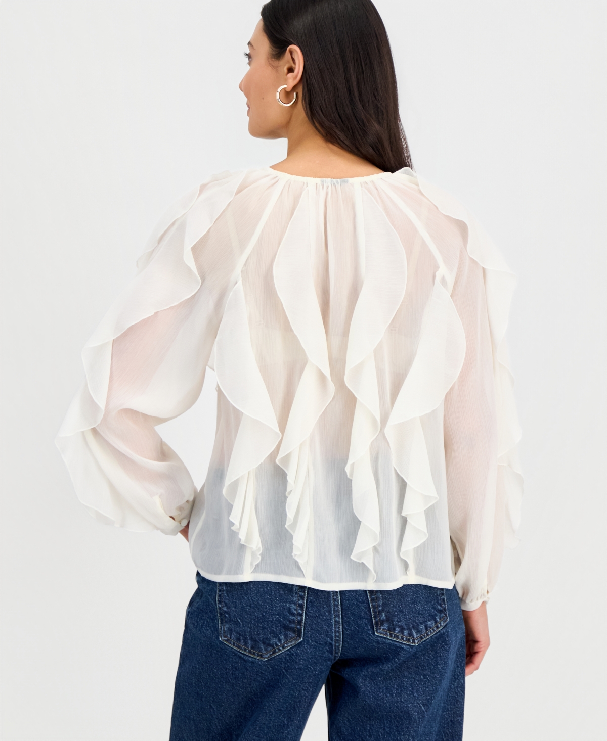 I.n.c. International Concepts Petite V-Neck Ruffled Blouse, Created for Macy's