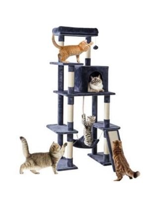 63in Cat Tree Tower: Large Multi-Story, Sisal Posts, Extended Platform, Hammock