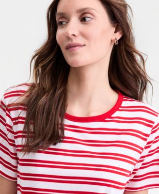 Women's Striped Curved-Hem T-Shirt