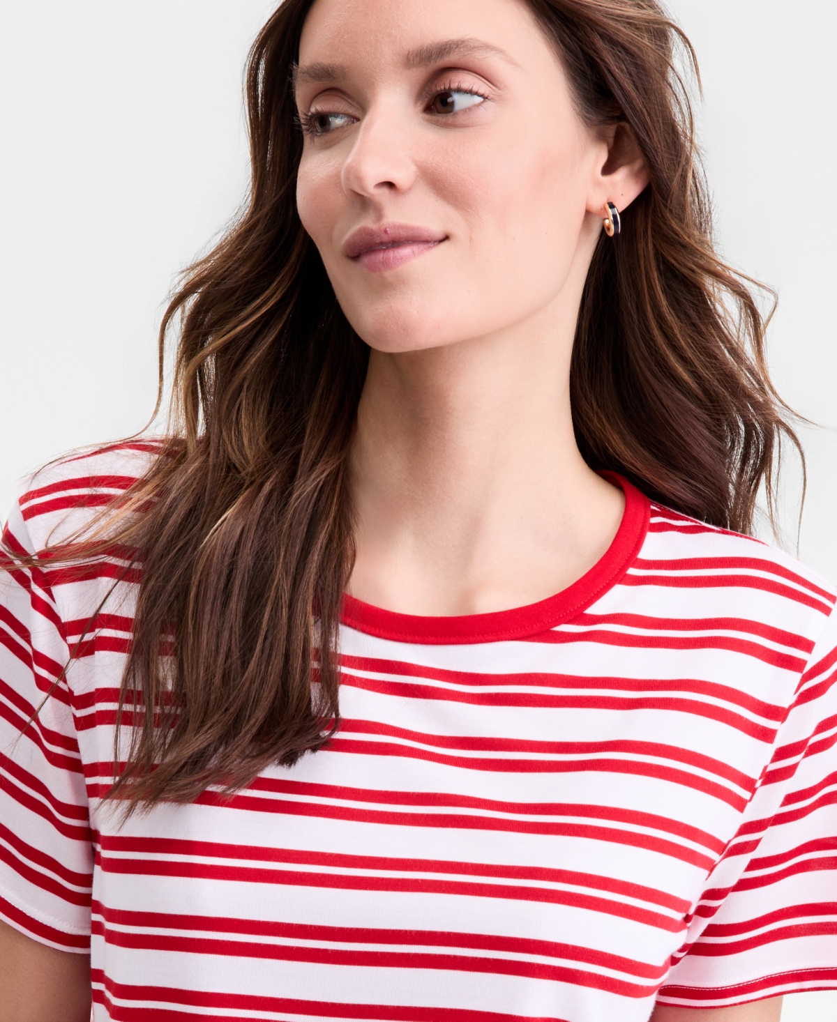 On 34th Women's Striped Curved-Hem T-Shirt, Macy's Exclusive