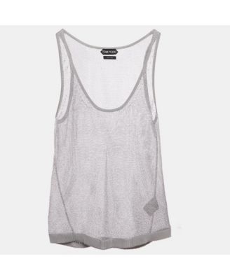 Women's Silver Metallic Knit Sheer Tank Top
