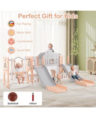 10 in 1 Toddler Slide and Swing Playset with Climber Tunnel and Double Slides