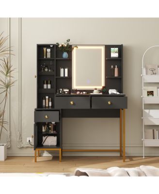 Makeup Vanity Lights and Charging Station 3 Color LED Lighted Mirror Vanity Desk for Bedrooms, Apartments