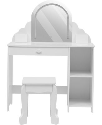 Kids Vanity Lighted Mirror - 2 in 1 Little Girls Vanity Table and Stool - Kids Makeup for Bedrooms, Apartments