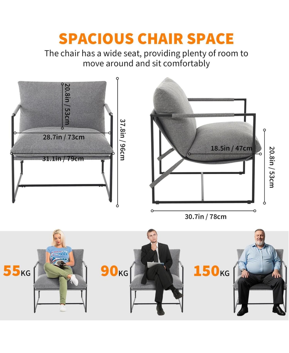 gaomon Sling Accent Chair for Living Room,Metal Framed Armchair with Shredded Foam Cushioning