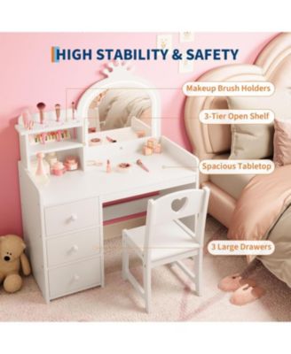 Kids Vanity Desk  Mirror and Lights for Bedrooms, Apartments, Easy to Assemble