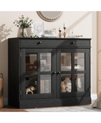 35.4 in Sideboard Buffet Cabinets with Glass Door, Buffet Cabinet with Storage, Black Sideboard Cabinet with Drawer.