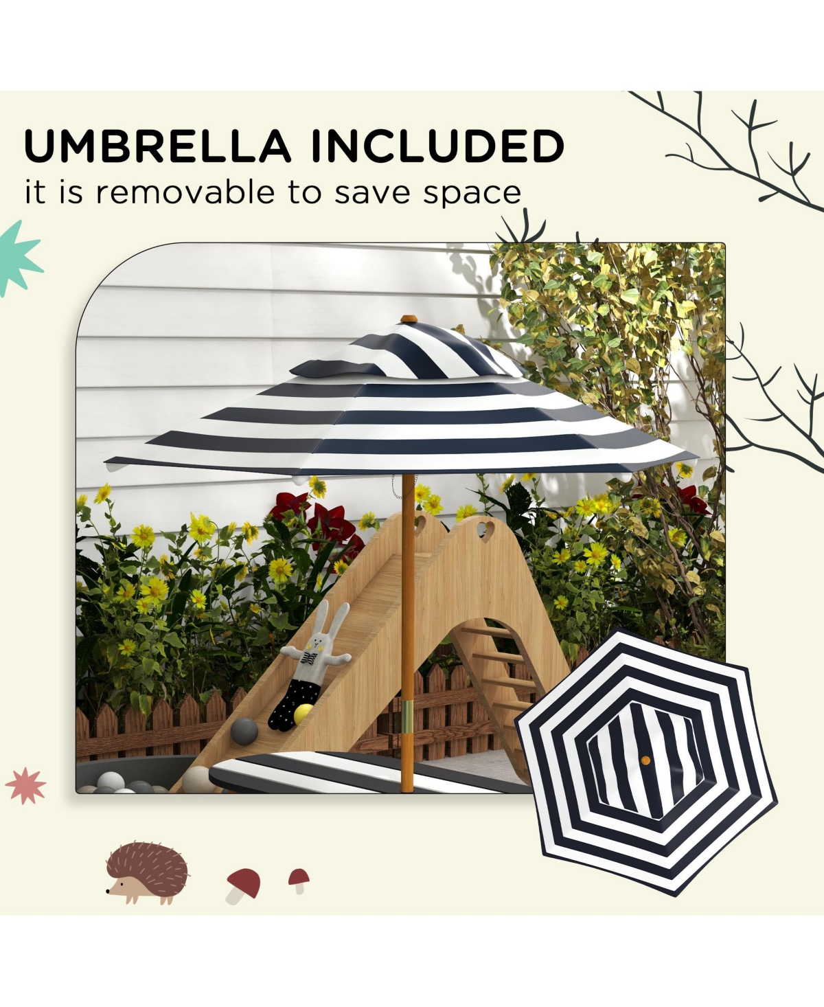 Hongge Kids Outdoor Table and Bench Set with Umbrella Seating for Ages 3 to 8