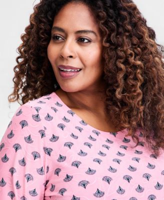 JM Collection Plus Size Printed Jacquard 3/4-Sleeve Top