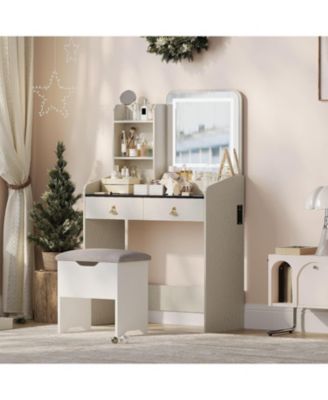 Vanity Desk Mirror Lights and Charging Station Modern Vanity Set for Bedrooms, Apartments, Easy to Assemble