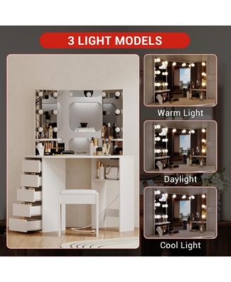 Corner Vanity and Stool - Corner Vanity Desk Mirror and Lights - Corner Makeup Vanity for Bedrooms, Apartments