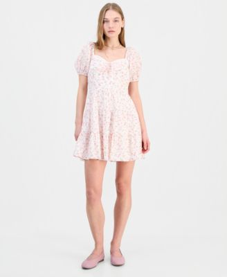 Juniors' Sweetheart-Neck Puff-Sleeve Mini Dress