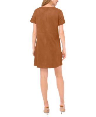 Women's Faux-Suede Seamed-Panel Shift Mini Dress