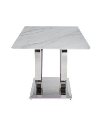Streamdale 69" Rectangular Dining Table, Modern Simple, Marble & Stainless Steel, Seats 4-6