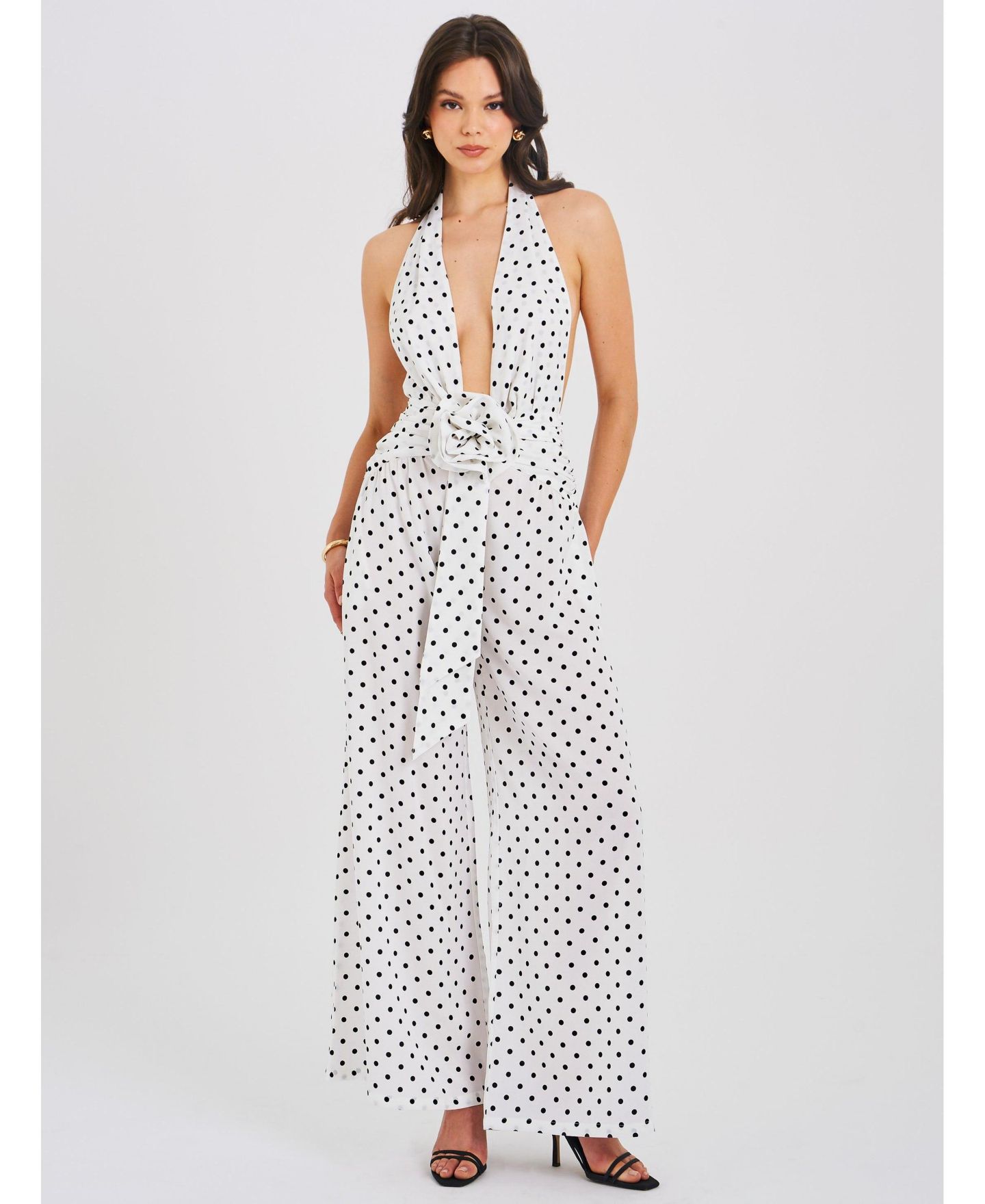 Женский комбинезон Miss Circle Oriana White Polka Dots Halter Jumpsuit, цвет: Белый — фото 2