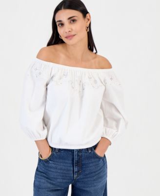 Petite Off-The-Shoulder 3/4-Sleeve Top