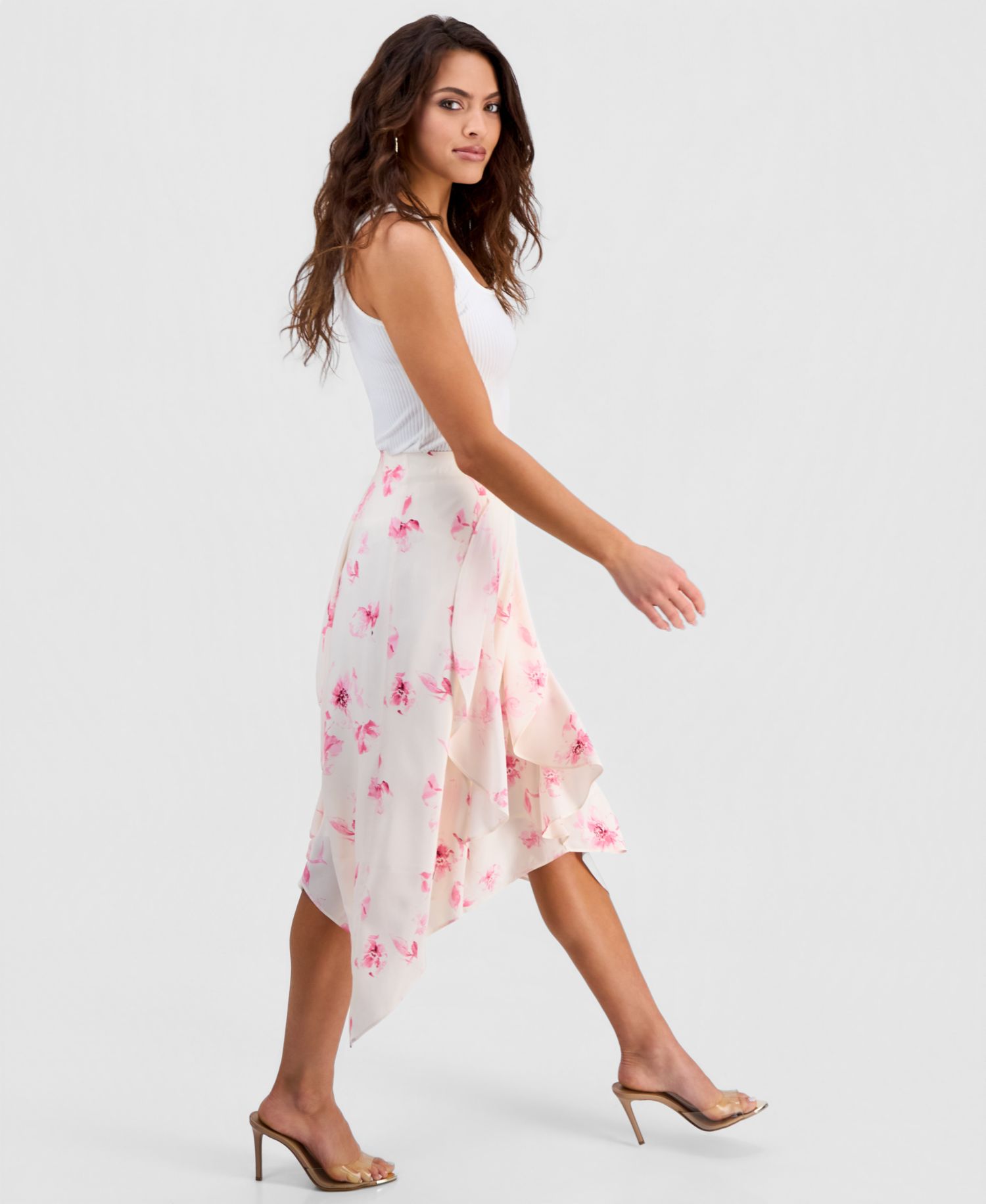 Petite Printed Ruffled Midi Skirt