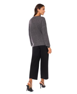 Women's Crewneck Embellished Sequin Floral Long-Sleeve Sweater