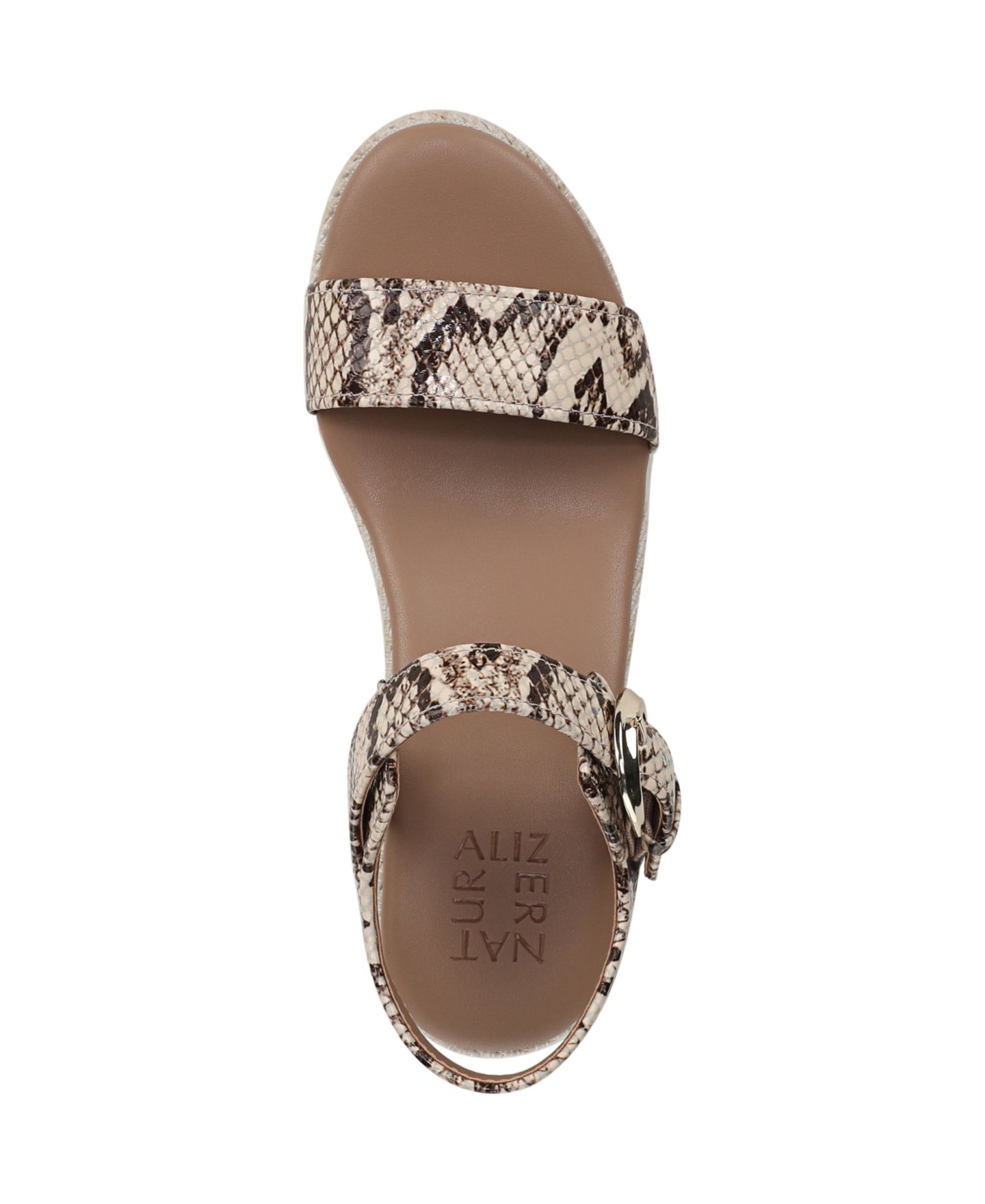 Женские сандалии Naturalizer Stella Open Round Toe Buckle Wedge, цвет: Бежевый змеиный с принтом кожаный — фото 4