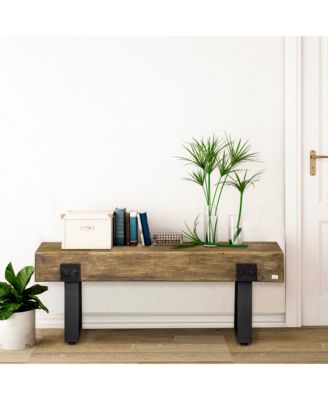 48" Garden Bench with Metal Legs, Rustic Wood Effect Concrete Dining Bench