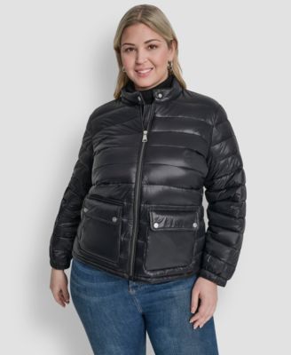 Plus Size Moto Collar Short Packable Coat