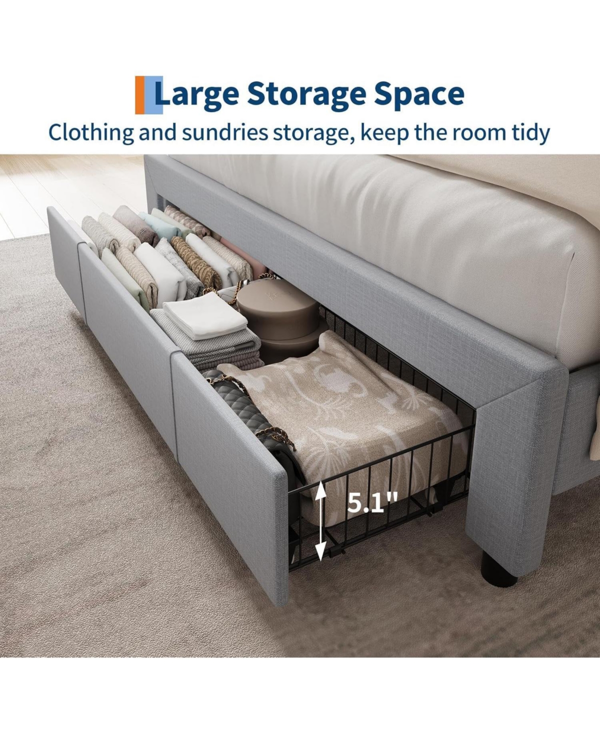 gaomon Upholstered Platform Bed Frame with Storage Drawers and Charging Station Headboard, No Box Spring Needed, Easy Assembly