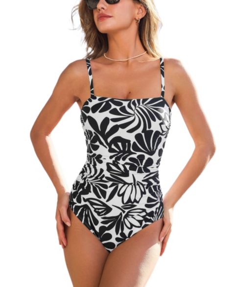 Женские купальники Cupshe Women's Square Neck Ruched Pull-On Adjustable Strap One-Piece Swimsuit
