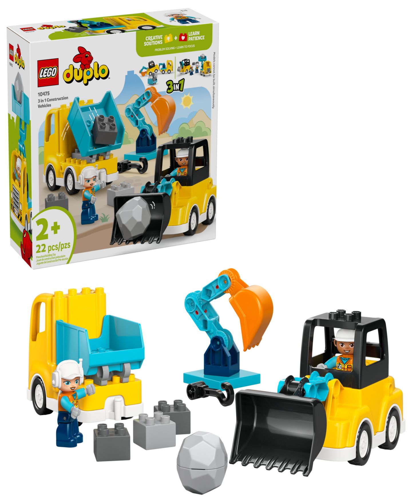 Детский конструктор LEGO® Duplo Town 3 in 1 Construction Vehicles Building Kit 10475, 22 Pieces — фото 1