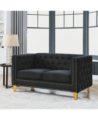 Streamdale Velvet Sofa with Tufted Square Arms and Metal Legs 2 Seater