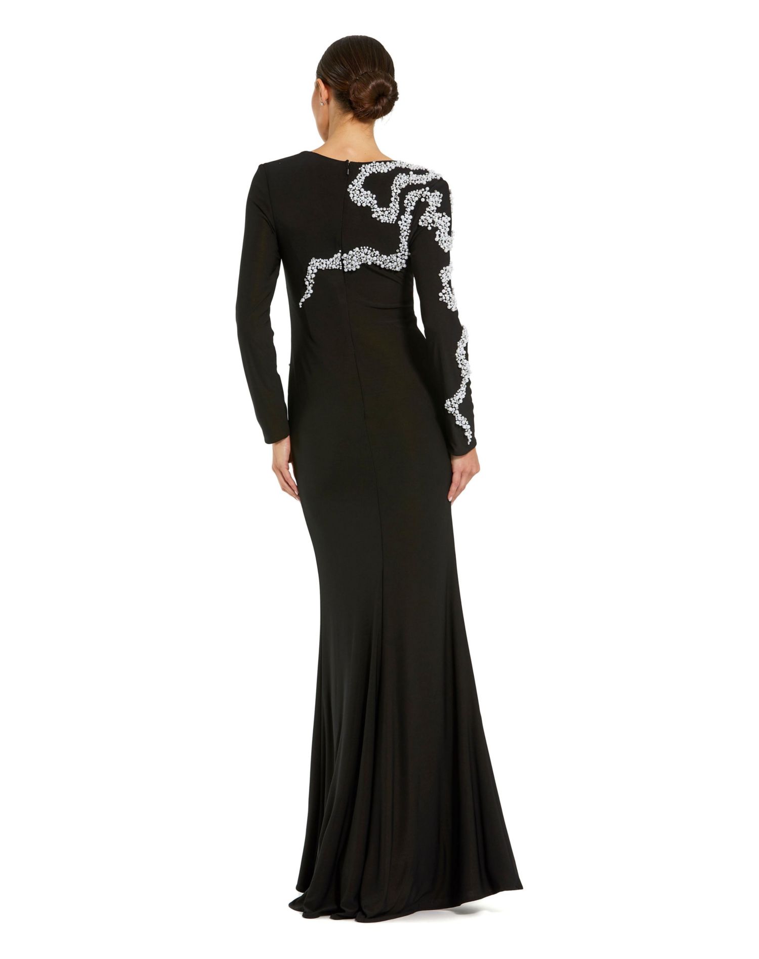 Women's Jersey Long Sleeve Beaded Column Gown