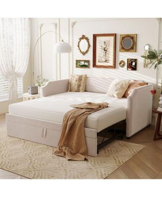 Twin Size Velvet Upholstered Daybed with Pop Up Trundle