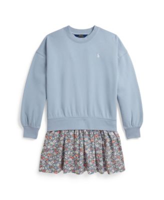 Girls' 7-16 Floral-Skirt Crewneck French Terry Dress