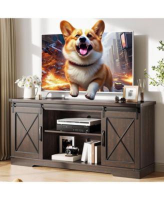 Farmhouse TV Stand for TV up to 65 Inches, Entertainment Center with Sliding Barn Doors and Adjustable Shelf