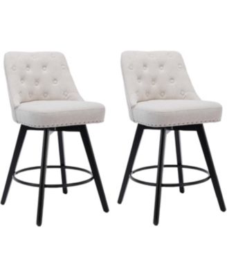 Bar Stools Set of 2, Modern Swivel Counter Height Bar Stools with Back and Wood Legs, Upholstered Barstools for Kitchen Island, 26" H Seat