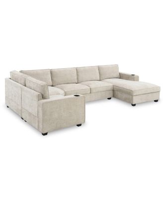 U-Shaped Sectional Sofa, 6 Seat Chenille Corner Couch with Cup Holders & Chaise