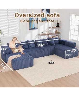 146" U-Shaped Convertible Sleeper Sectional Sofa with 8 Pillows